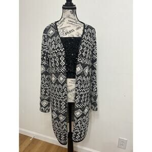 Forever 21 Black And White Long Sweater Duster Streetstyle Cozy Layering Sz S